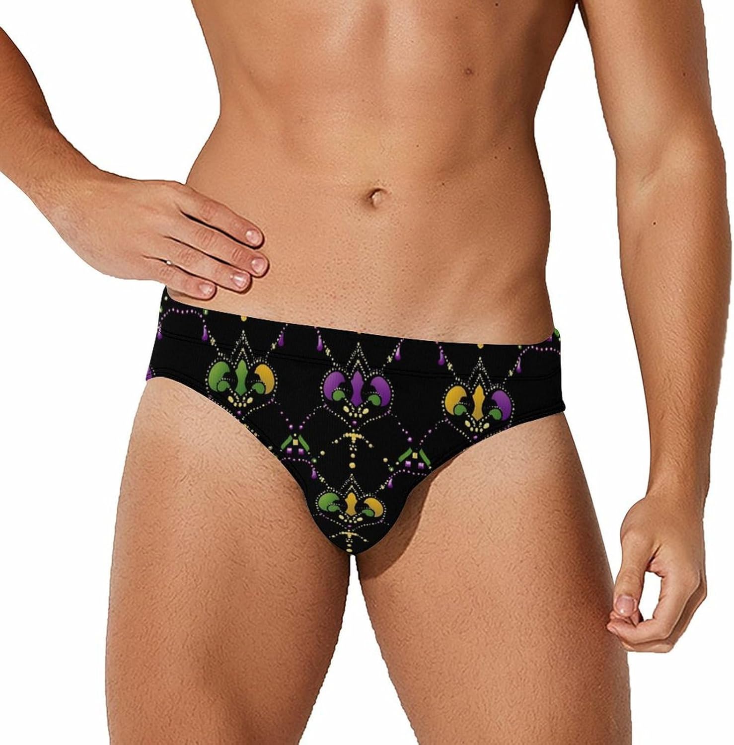 Mardi and Gras Men's Swimsuit Brief Sexy Bikini Briefs Retro Printed Swimwear Quick Dry Swimming Trunks 3X-Large