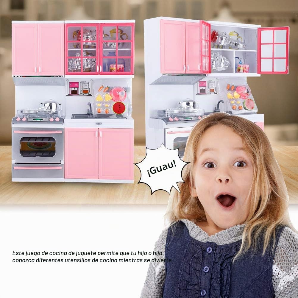 Juego De Cocina para Niños Playset Mini Juego De Juguetes De Cocina con Horno Microondas, Ganchos, Estufa y Fregadero Extraíble, Juguete Educativo para Niños De Cocina