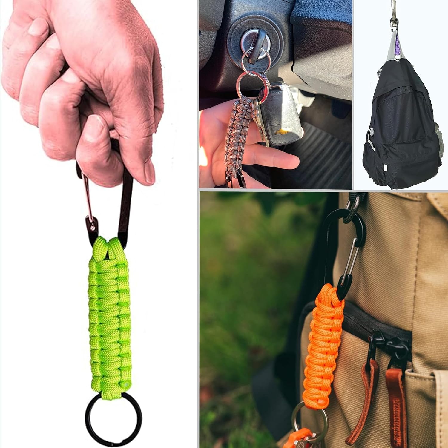 Paracord Keychain with Carabiner, Portable Military Braided Carabiner Key Chain Clip with Strap for Outdoors/Keys/Men/Women image 4