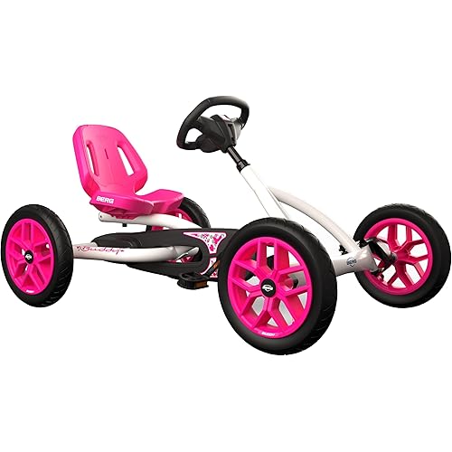 Berg Toys Buddy White Pedal Go Kart for Kids - Outdoor Ride On Toy with Adjustable Seat and BFR System - Ages 3-8