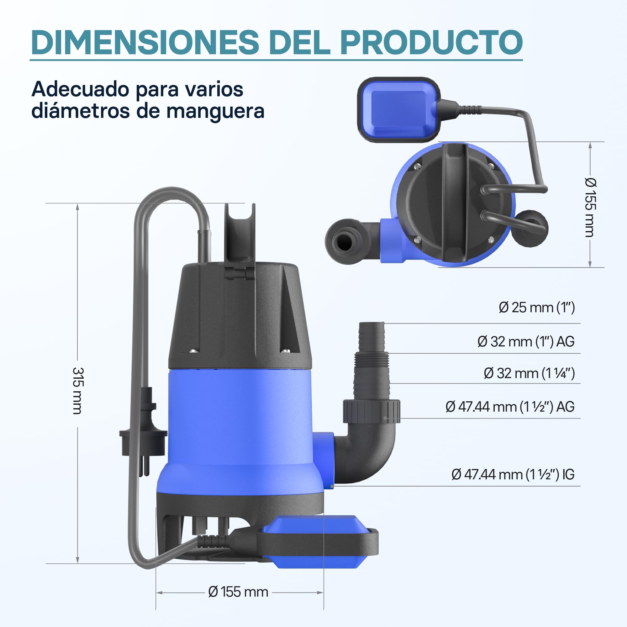 WilTec Bomba sumergible de Plástico para aguas sucias 400W 7500 litros/h Jardín Pozos Drenaje Bombeo agua Extracción agua