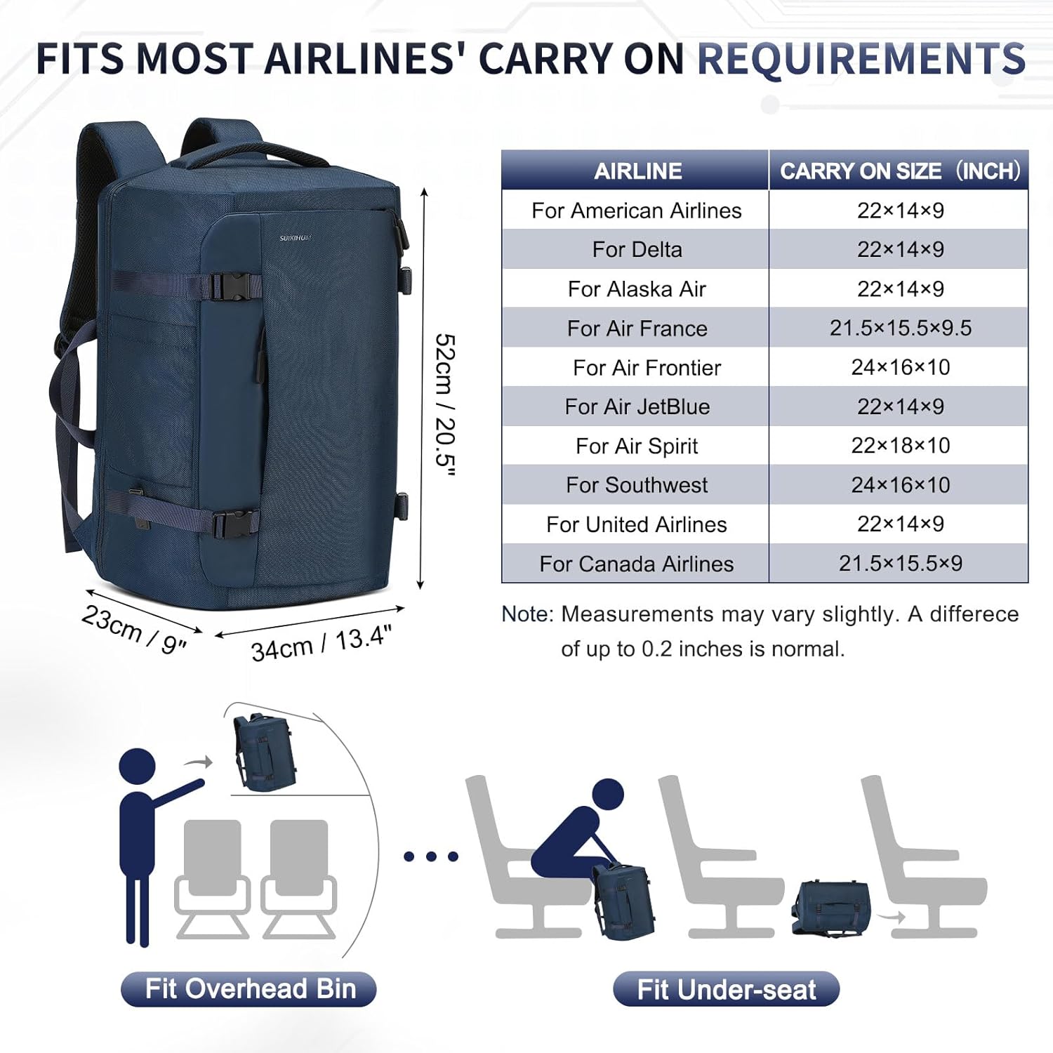 40L Travel Backpack, TSA Friendly Flight Approved Carry on Backpack for Men Women, Fits 17.3 Inch Laptop with USB-A&C Ports, Weekender Bag, Blue - Image 3