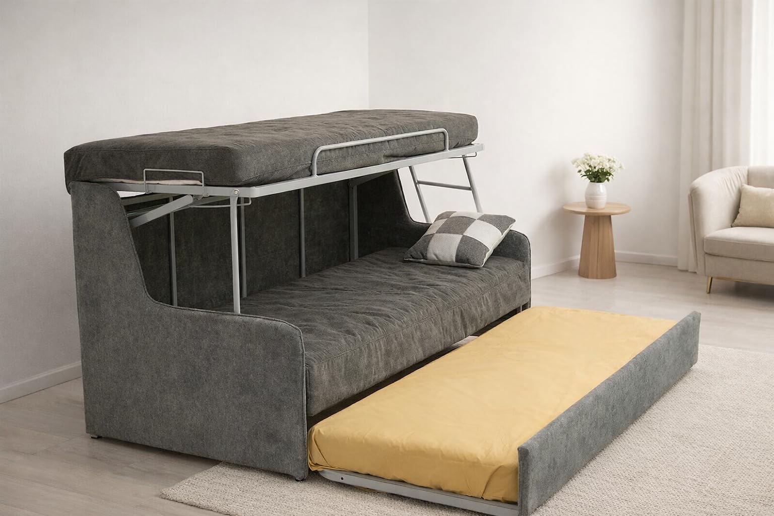 Ponti Divani - TRIS - Divano, letto a castello con tre letti singoli, materassi i compresi e meccanismo innovativo con sistema di sicurezza anchiusura. Produzione italiana -MADE IN ITALY- (ARANCIONE)