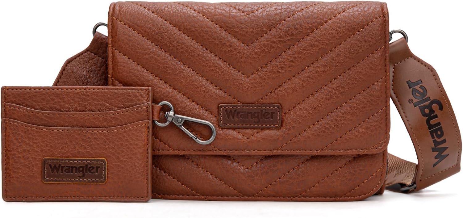 Wrangler 2 Pcs Flap Crossbody Bags for Women Detachable Dual-compaument Wallet Set