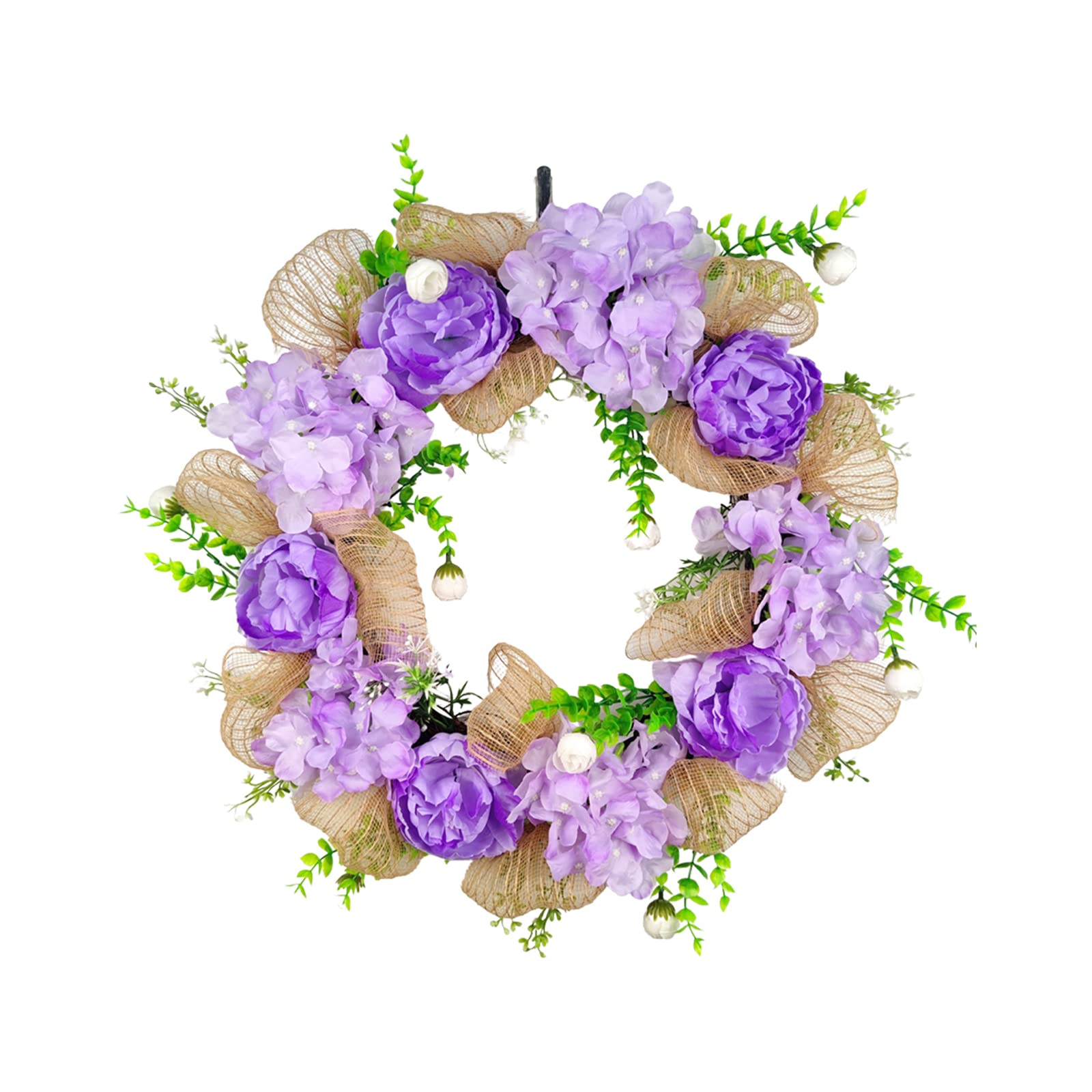 Duffire 50cm Artificial Peony and Hydrangea Wreaths with Bows, Decorative Purple Floral Wreath for Front Door, Window, Wall, Wedding
