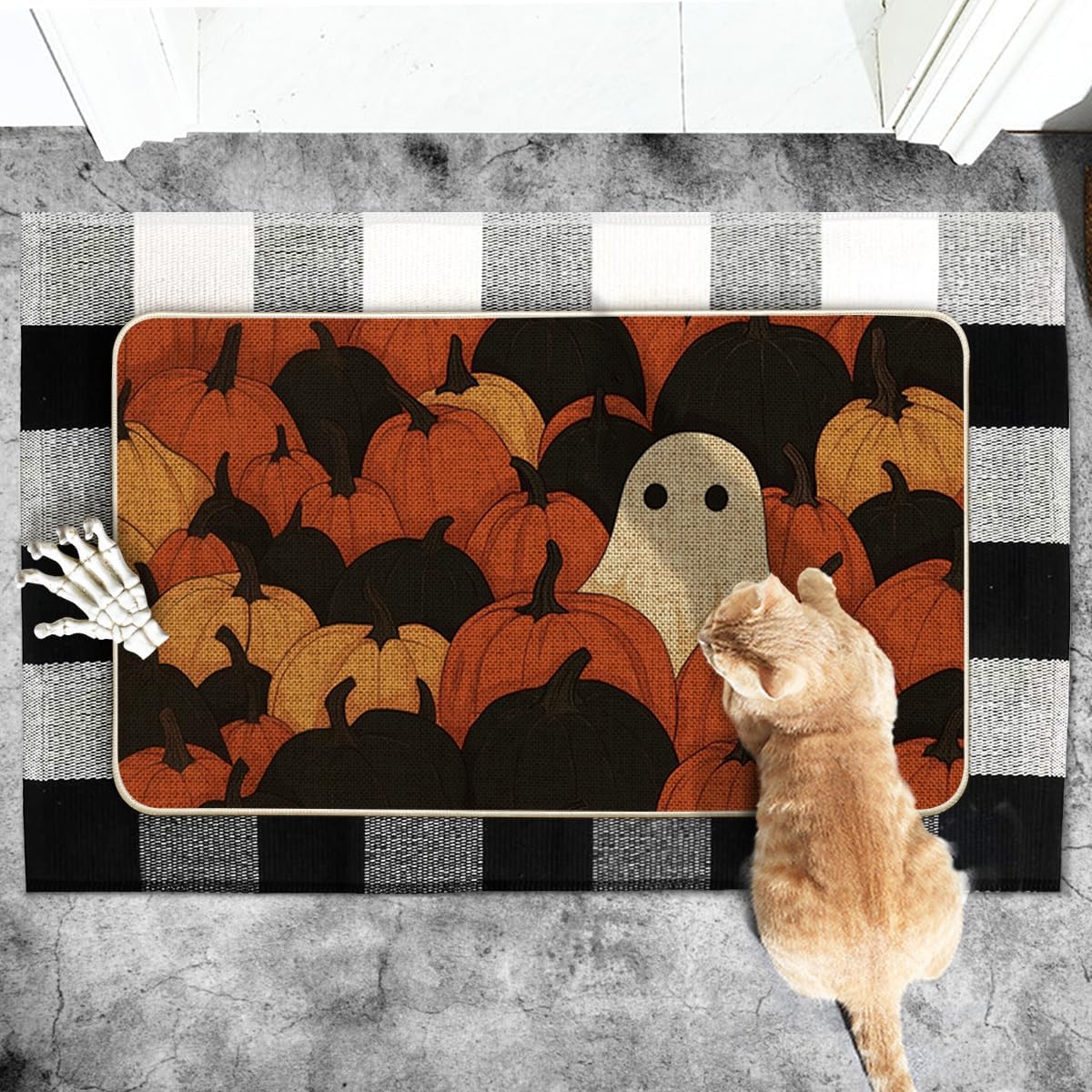 Artoid Mode Ghost Pumpkin Halloween Doormat, Low-Profile Switch Rug Door Home Decor Mat Floor Mat for Indoor Outdoor 17x29 Inch