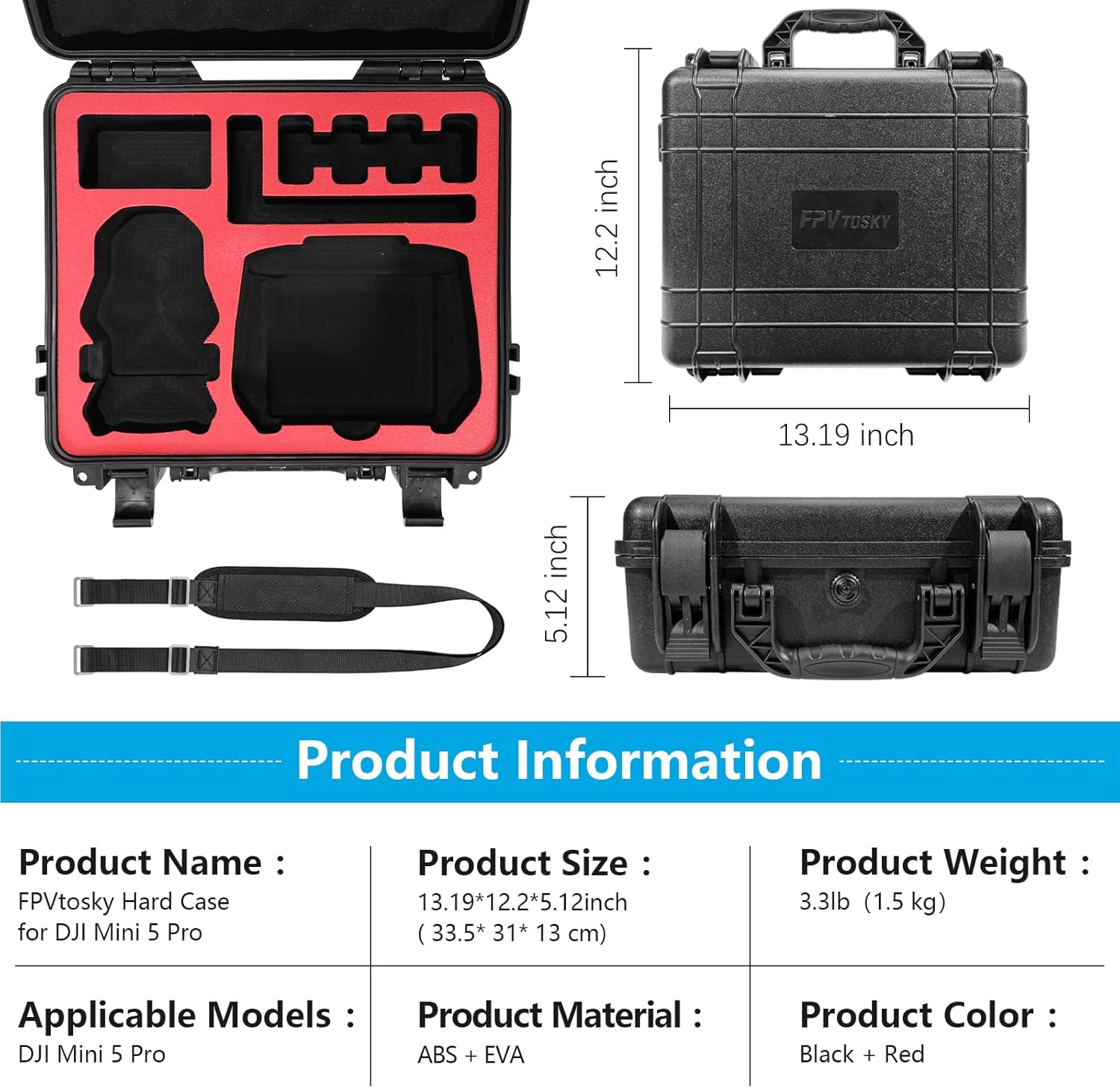FPVtosky Hard Case for DJI Mini 5 Pro/Fly More Combo/Plus, Waterproof Carrying Case for Mavic Mini5 Pro RC 2 Accessories [ CASE ONLY ] - Image 5
