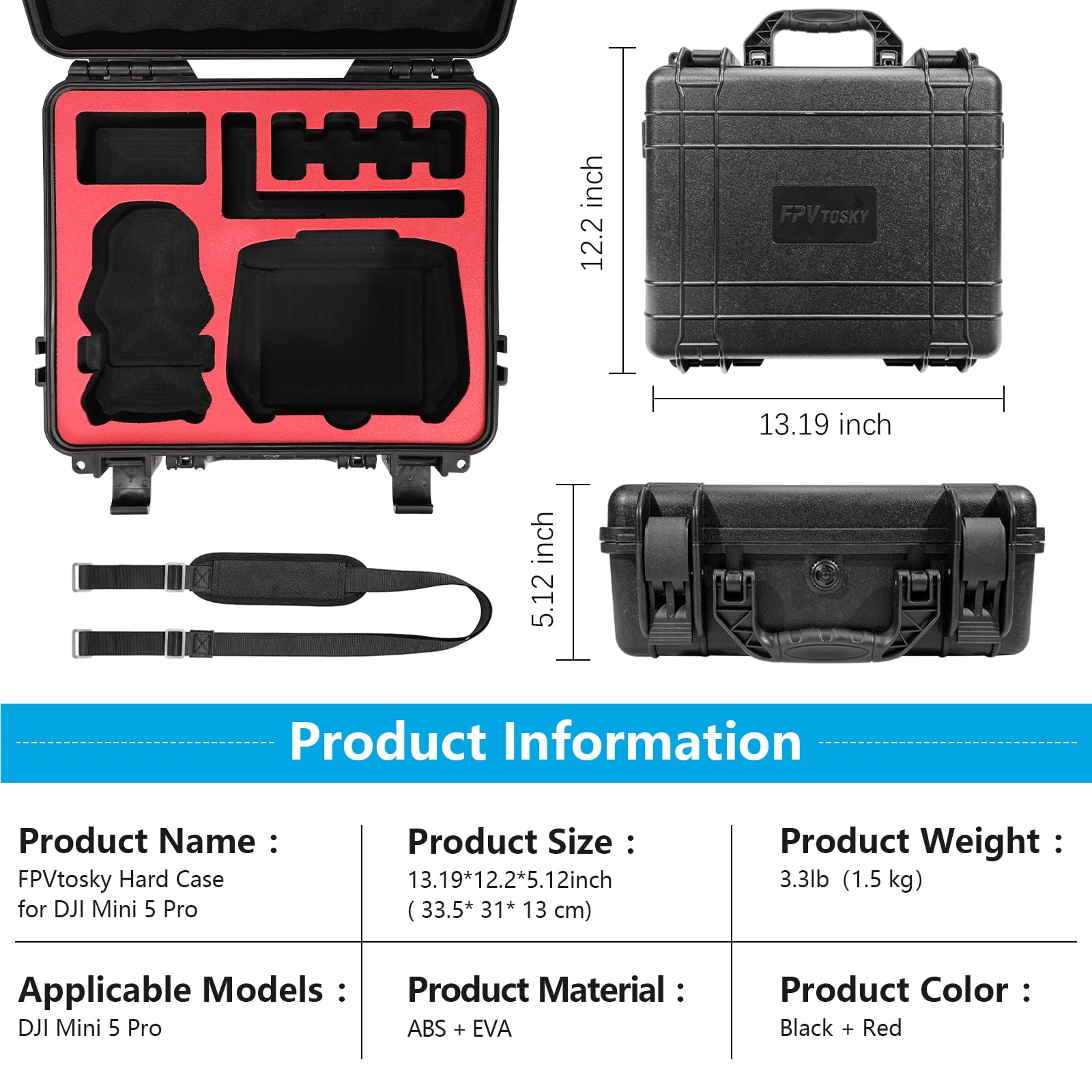 FPVtosky Custodia rigida per DJI Mini 5 Pro/Fly More Combo/Plus, custodia impermeabile per Mavic/Mini5 Pro RC 2 accessori [solo custodia]