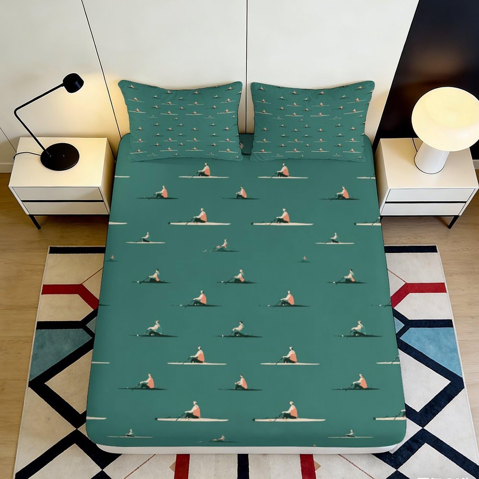 Pnayamiorkfel Style-3 3D Printed Rowing Boat Fitted Sheet Microfiber Teal Minimalist Athlete Mattress Cover For Bedroom Dorm Room Decor 90X200x25cm