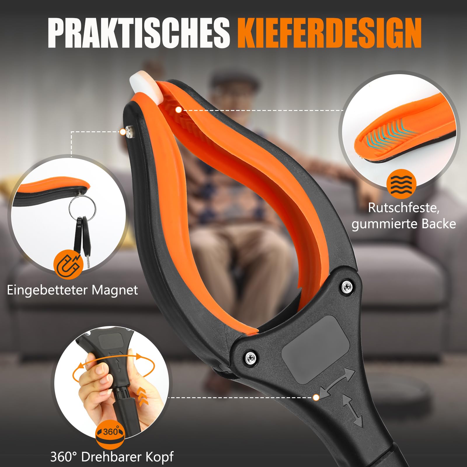Angooni 2 Stück Müllzange Greifzange 100 cm, 80 cm - Faltbare Müllgreifer - Drehbar Greifzange für Senioren - Greifer Kinder - Greifzange für Müll mit Starkem Griff Magnetische Spitze
