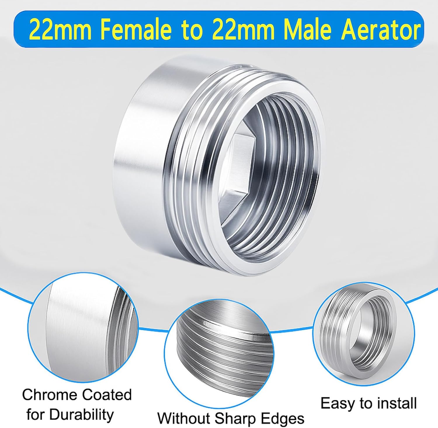 Faucet Aerator Adapter - 55/64 inch Female to 55/64 inch Male, Chrome Brass Sink Adapter, for Kitchen and Bathroom Faucet Adapter Kit Connection (F22-M22)