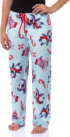 Stitch Pajama Pants Disney Lilo & Stitch Christmas Stitch & Angel Elastic Adult Sleep PJ Loungewear Men Women