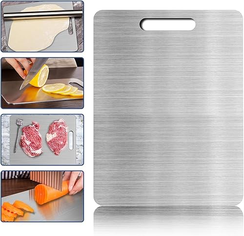 Miniatura 6 de WVD Tabla de cortar de titanio, tablas de cortar de acero inoxidable para cocina, tabla de cortar 304 de grado alimenticio de doble cara para carne,
