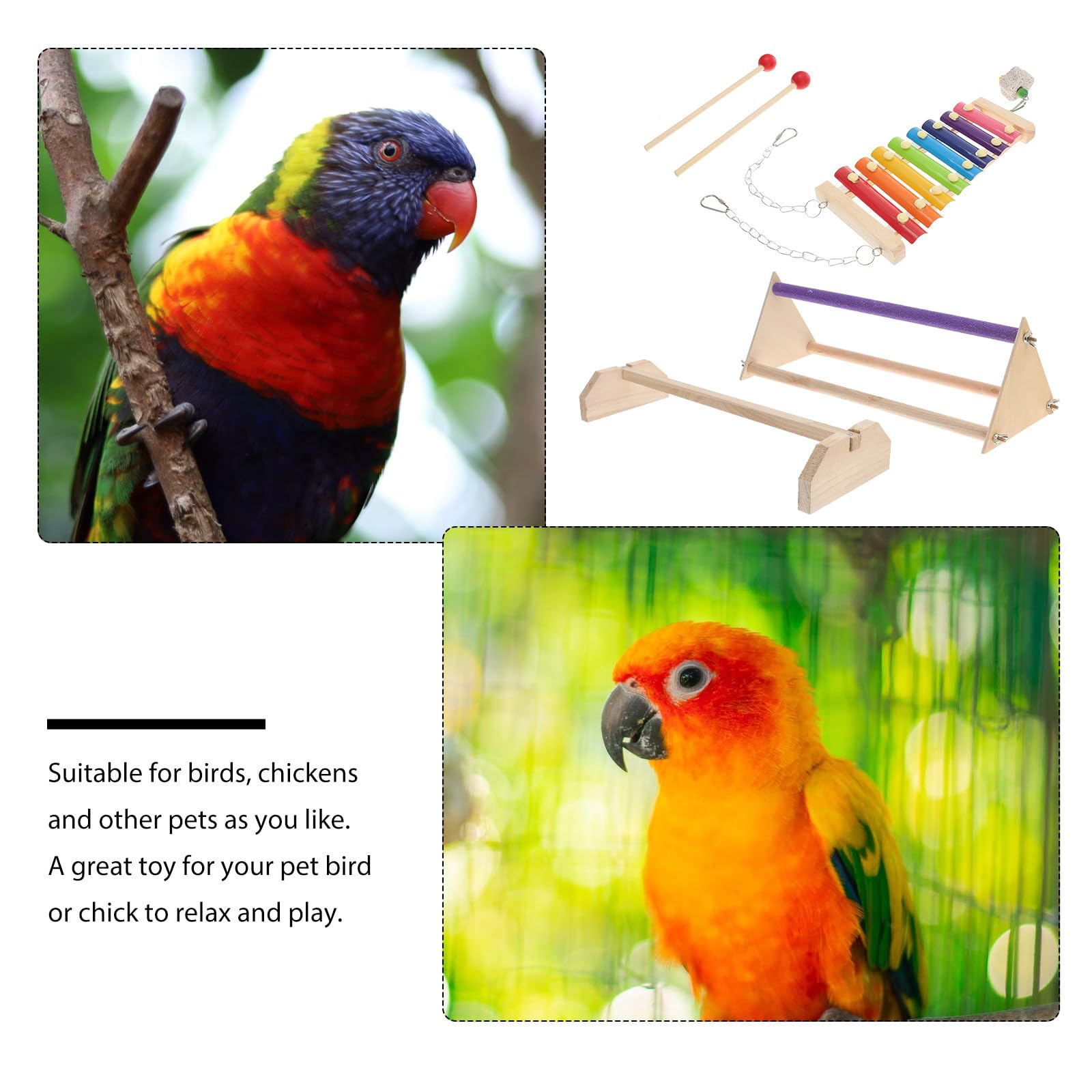 Cabilock Barra de Madera para Descansar y Jugar para Aves y Gallinas, Soporte Natural de Madera Xilófono, Accesorio para Jaulas y Suministros para Mascotas en Casa