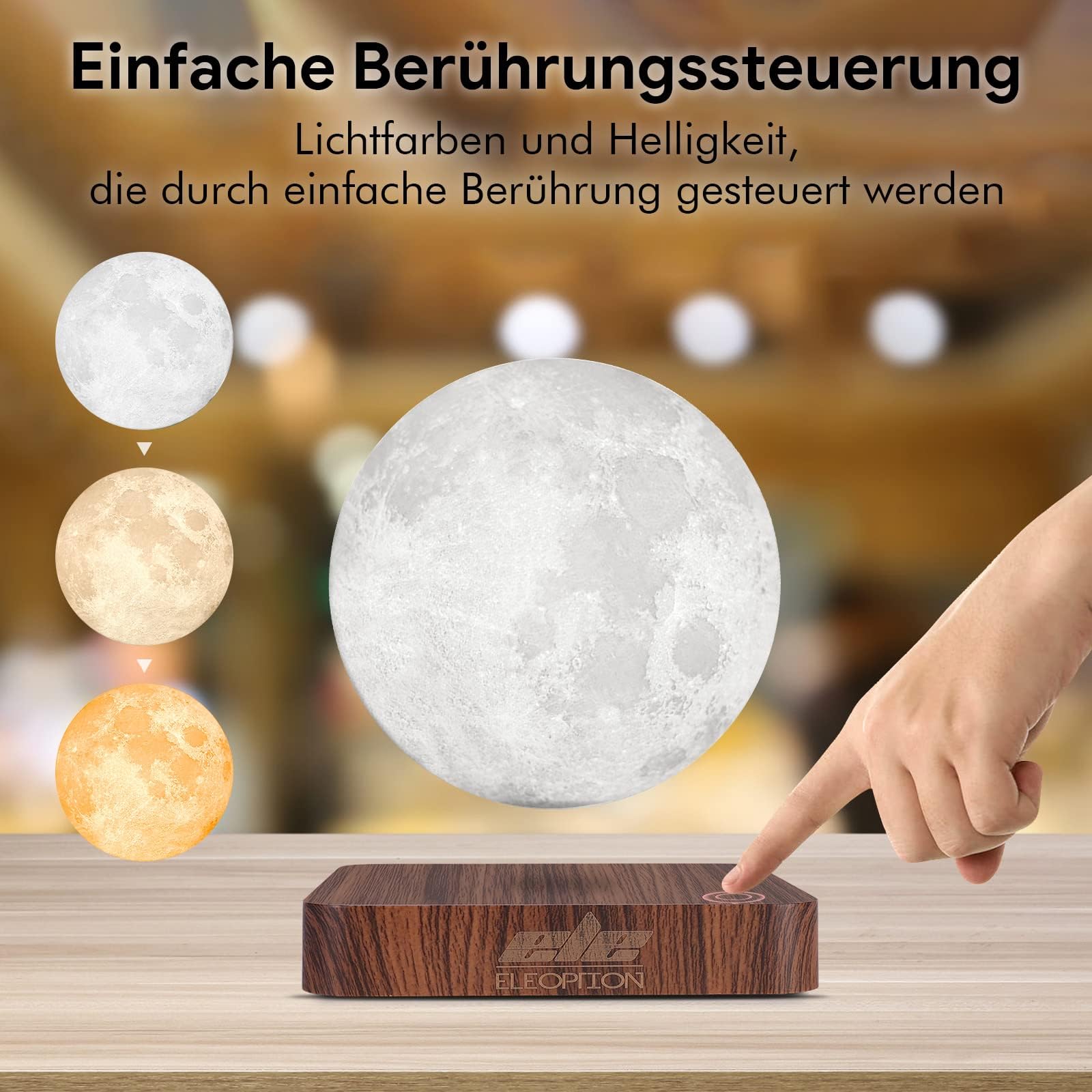 ele ELEOPTION Lampade al chiaro di luna Lampada lunare galleggiante con luci a LED che cambiano gradualmente tra 3 colori, luce decorativa per gli amanti dei bambini