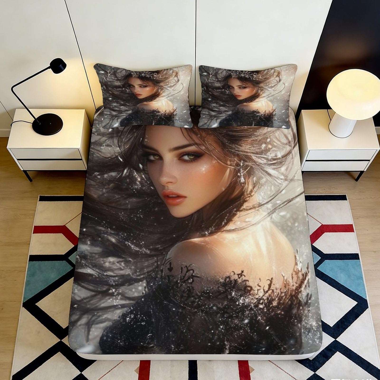 Jqzkxnhpbr Style-3 3D Printed Artistic Woman Portrait Fitted Sheet Microfiber Soft Bed Cover For Bedroom Decor Dustproof Protection 90X200x25cm