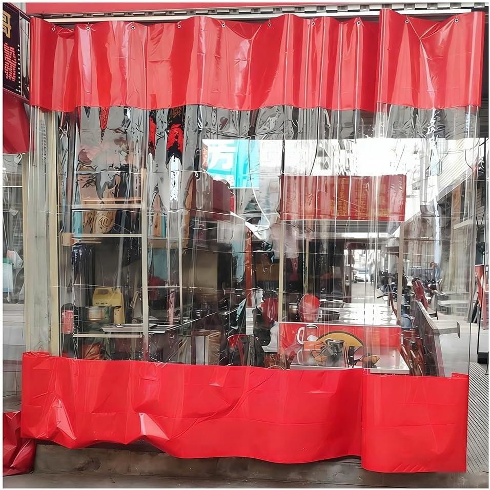 Industrial Garage Divider Curtain Heavy-Duty Vinyl Wash Bay Screen with Eyelets Outdoor Patio Divider (Red 6x3m/19.7x9.8ft) for Work Areas