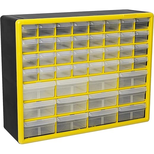 Akro-Mils 44-Drawer Plastic Drawer Storage Cabinet for Garage Organization, Bead Organizer, Building Bricks Storage, Teacher Toolbox, Makeup Organizer, 20" W x 6" D x 16" H, 10144 Yellow