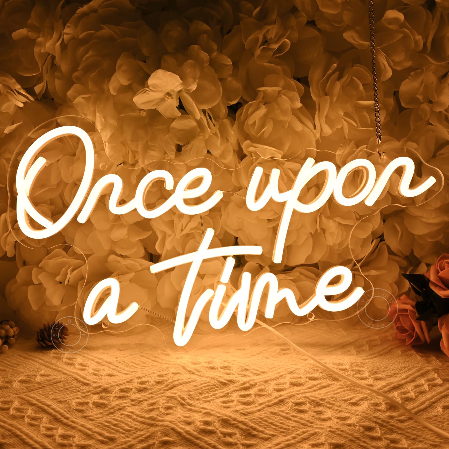 SYLHOME Once Upon A Time - Letrero de luz LED de neón para el hogar, dormitorio, habitación de los niños, guardería, decoración de pared, palabras, arte, boda, cumpleaños, estantería, regalos de