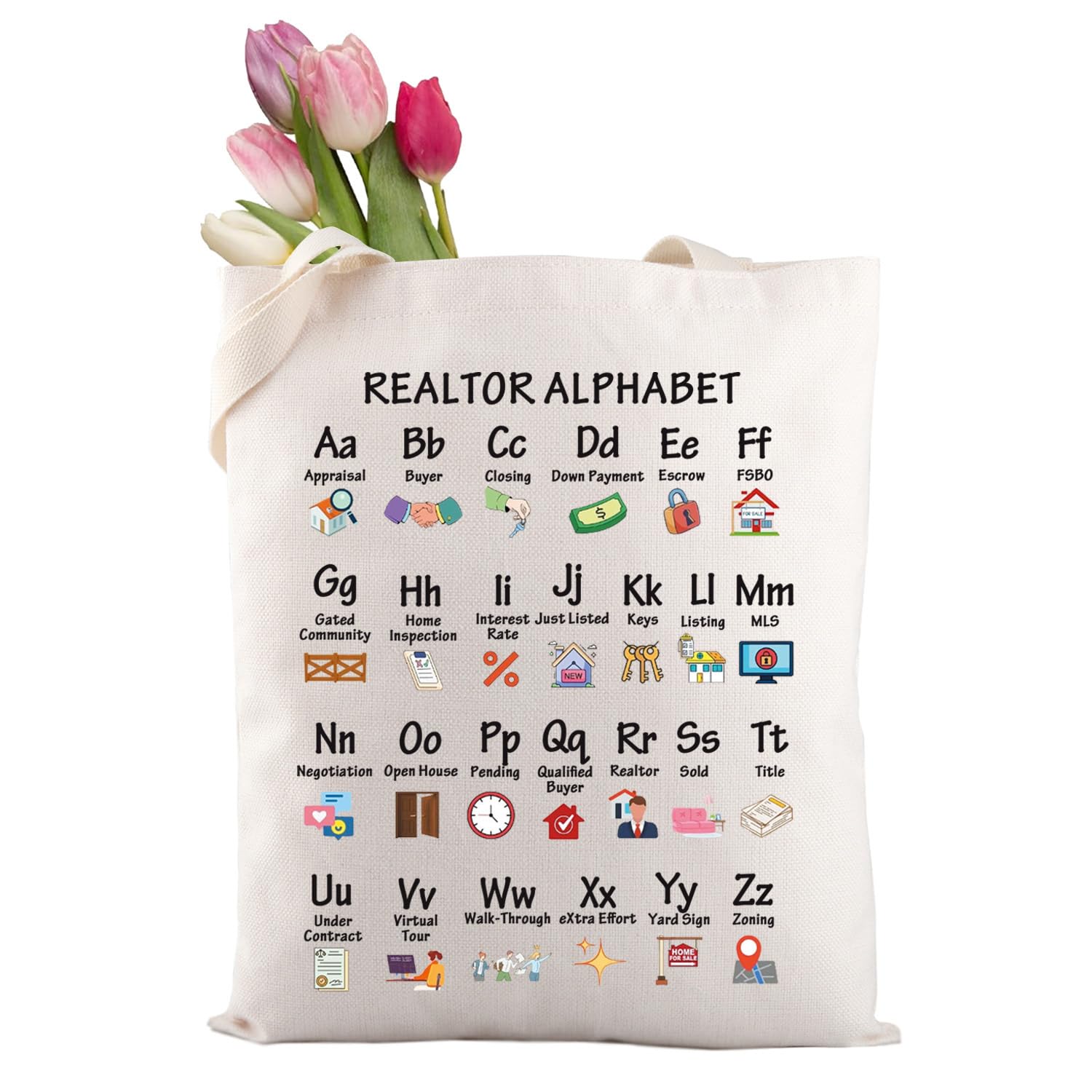 XYANFA Funny Real Estate Shopping Bag Real Estate Agent Office Gift Realtor Thank You Gifts Realtor Alphabet Tote Bag