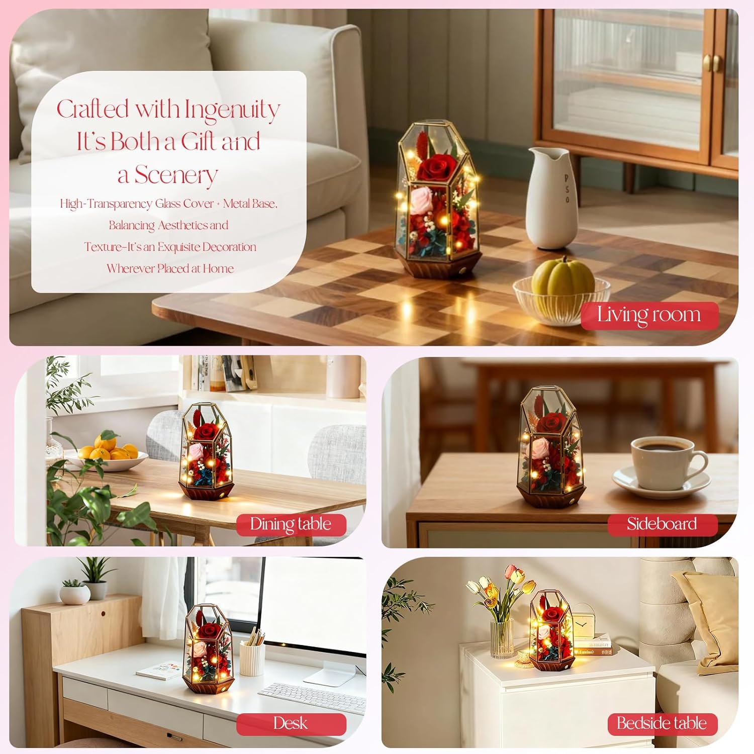 Valentines Day Flowers Gifts for Her,Forever Real Preserved Roses in Glass Dome,Valentines Roses Gifts for Wife Women Best Friend Girlfriend/Red Rose - Image 4