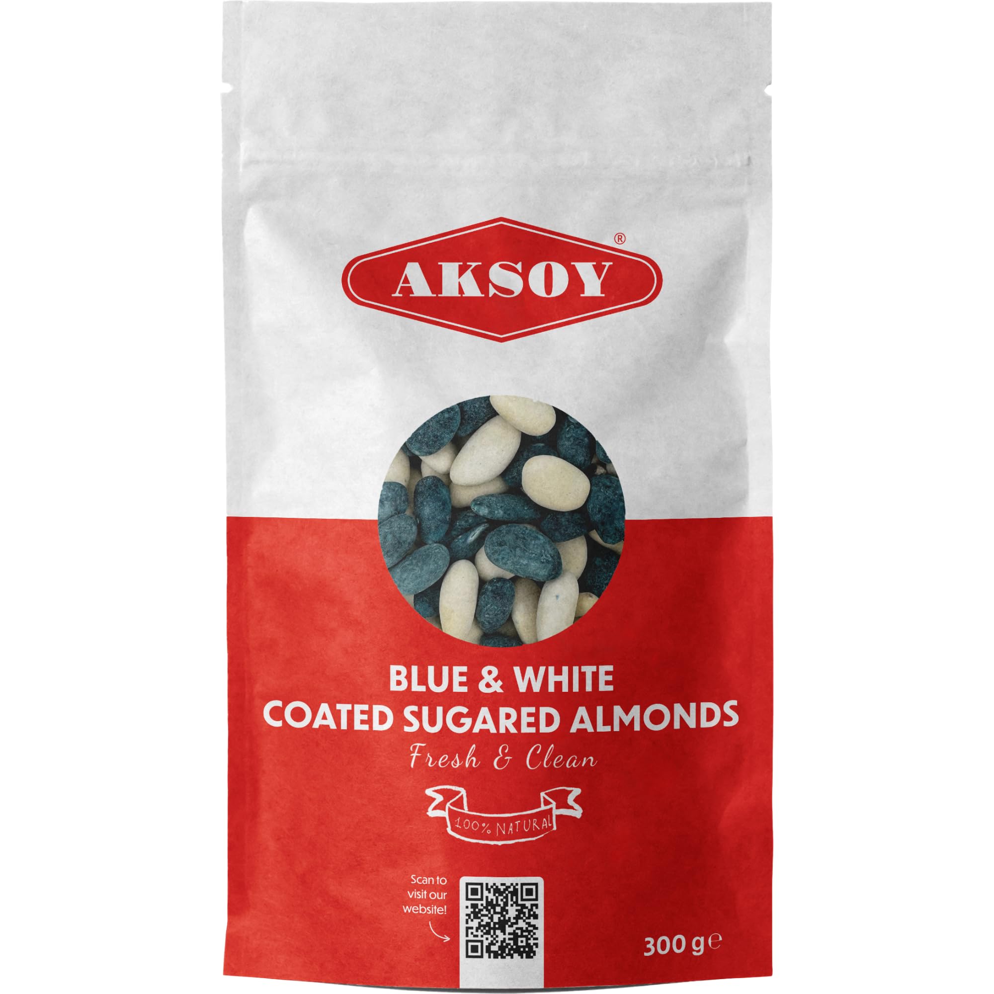 Aksoy White and Blue Sugared Almonds 300g | Crunchy & Sweet Candy-Coated Nuts | Perfect for Snacking, Celebrations, Parties & Gifting | Non-GMO, Classic Treat