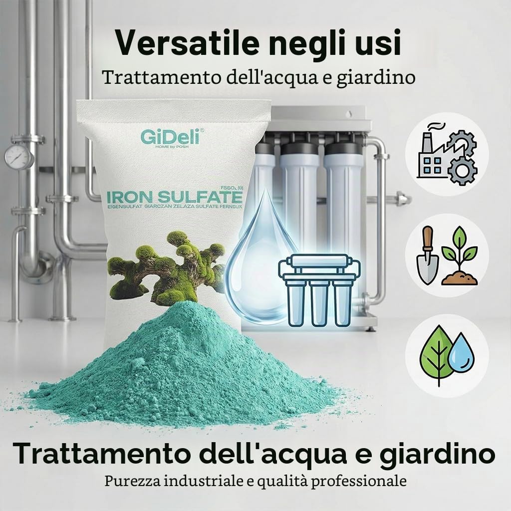 GiDeli Solfato di ferro 5 kg eptahidrato ortensia fertilizzante per il giardino e l'agricoltura FeSO4
