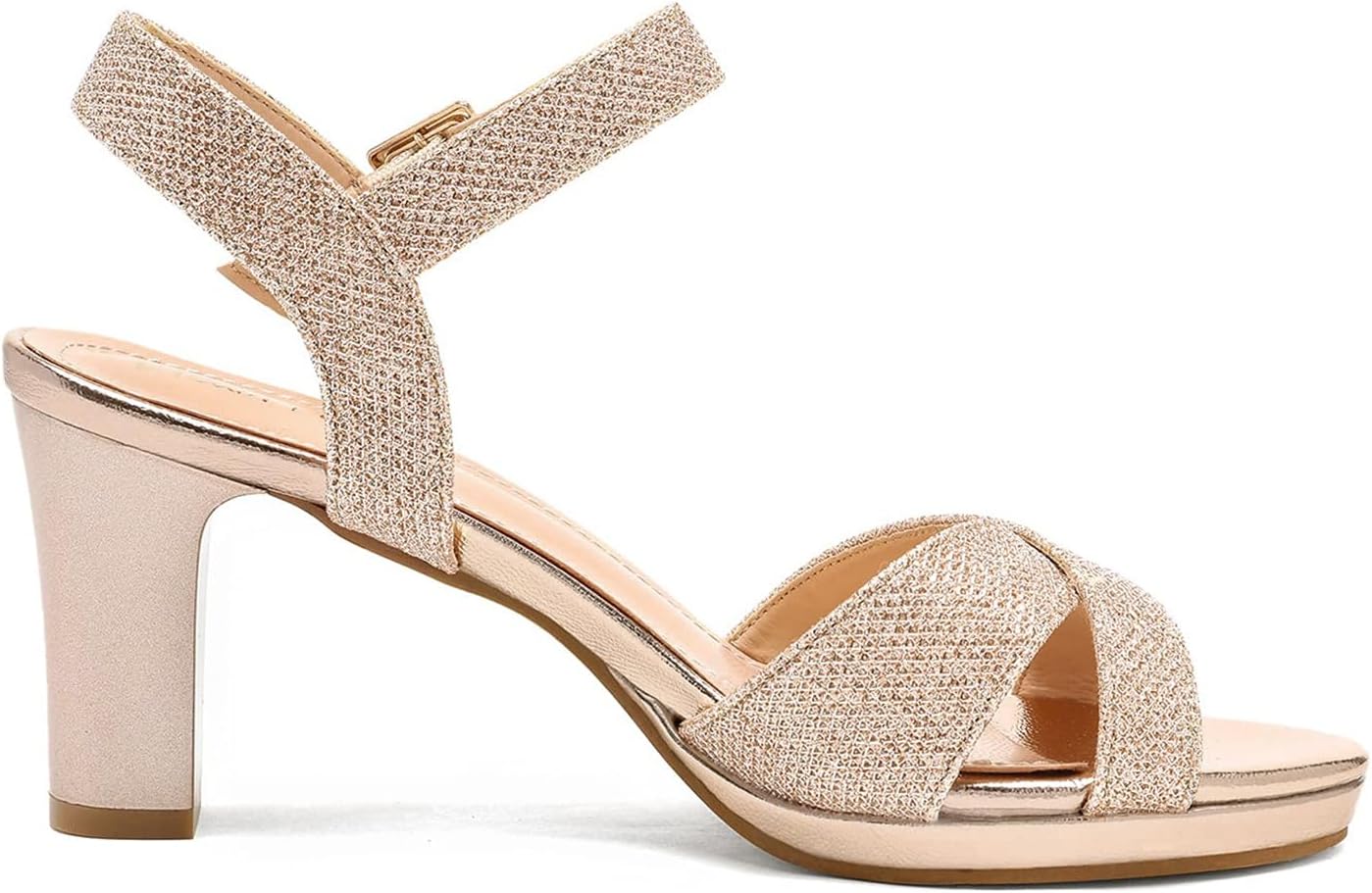 DREAM PAIRS Women's Chunky Heels Open Toe Ankle Strap Sparkly Heels Pump Sandals - Image 4