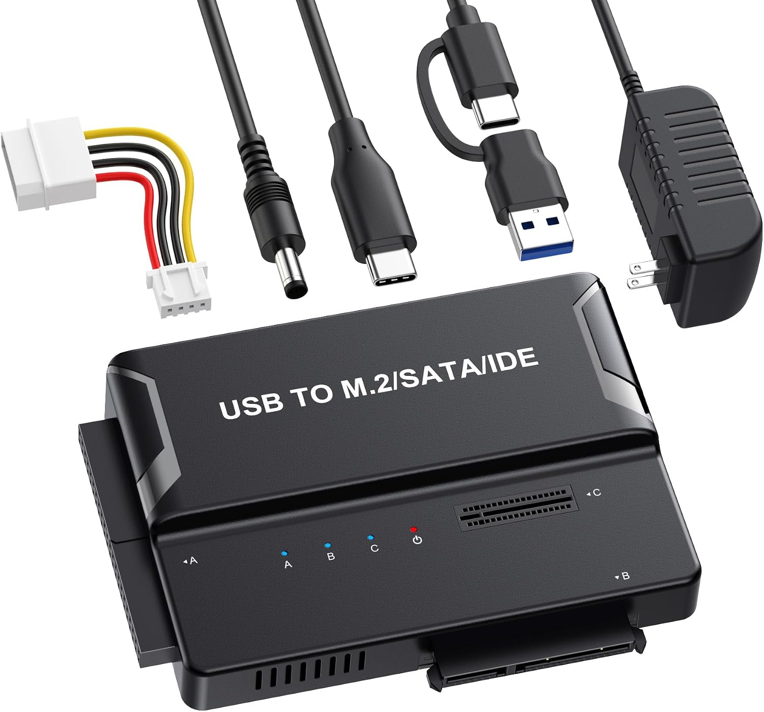 Universal 3-in-1 Hard Drive Enclosure - Tool-Free USB 3.2 10Gbps Type-C Adapter for NVMe M.2 (2230-2280), 2.5"/3.5" SATA & IDE HDDs, External SSD Reader for 3.5" IDE Drives