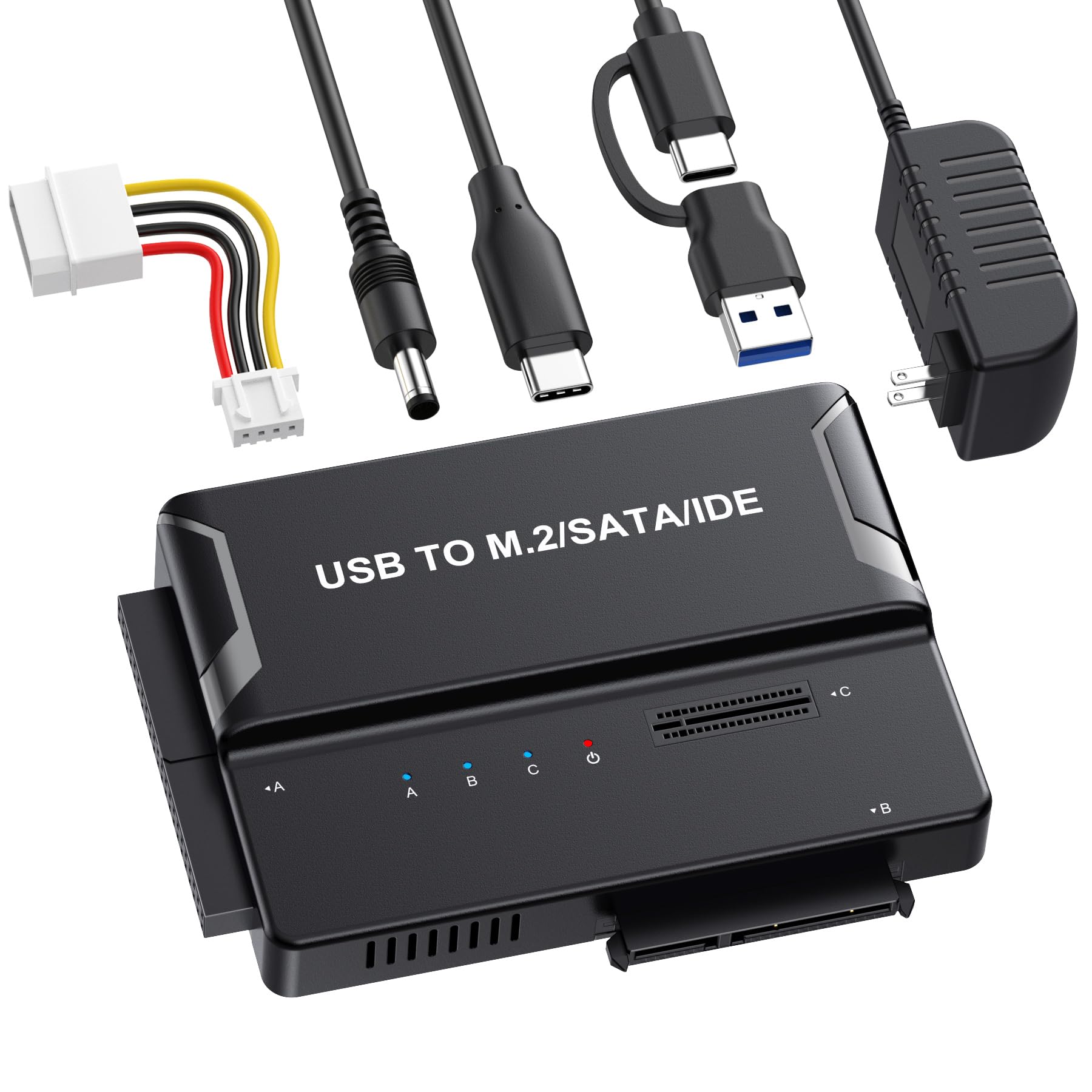 Enclosure universale 3 in 1 per disco rigido, adattatore USB 3.2 10Gbps Type-C per NVMe M.2 (2230-2280), HDD SATA e IDE da 2,5"/3,5", lettore SSD esterno per unità IDE da 3,5"