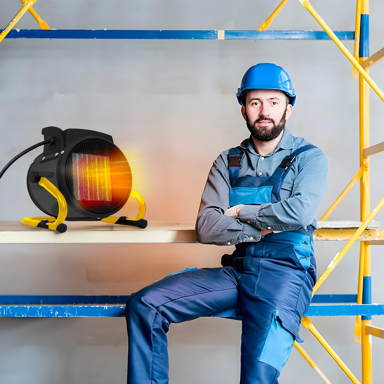 Nervy Termoventilatore Professionale in Ceramica Industriale da Lavoro Termostato Regolabile Aria Calda e Fredda IPX4 (9000 Watt)