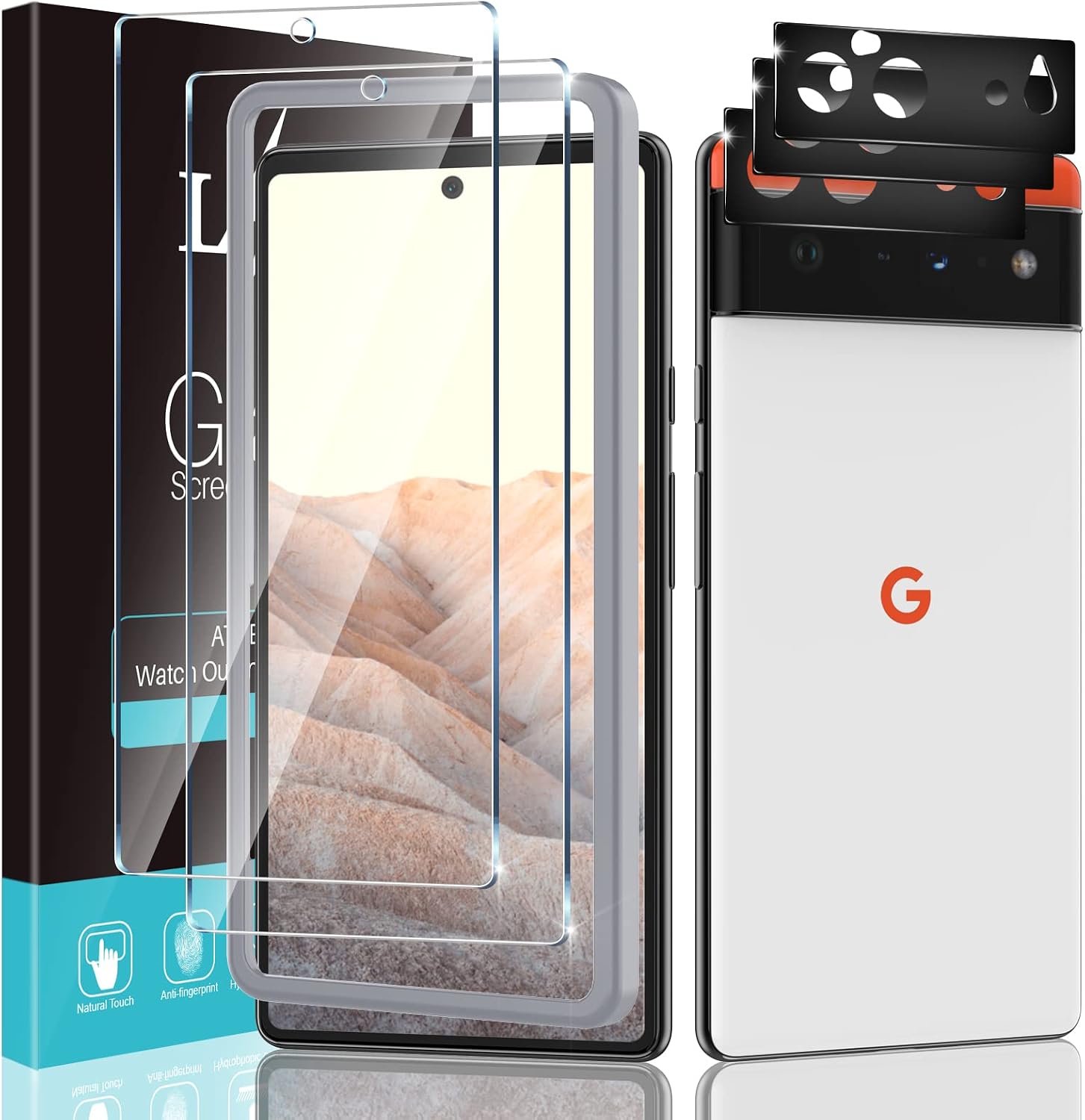 LϟK Compatible for Google Pixel 6 6.4 inch [Not for Pixel 6 Pro 6.7 inch], 2 Pack Tempered Glass Screen Protector + 3 Pack Camera Lens Protector, Easy Installation Tray, HD Clear