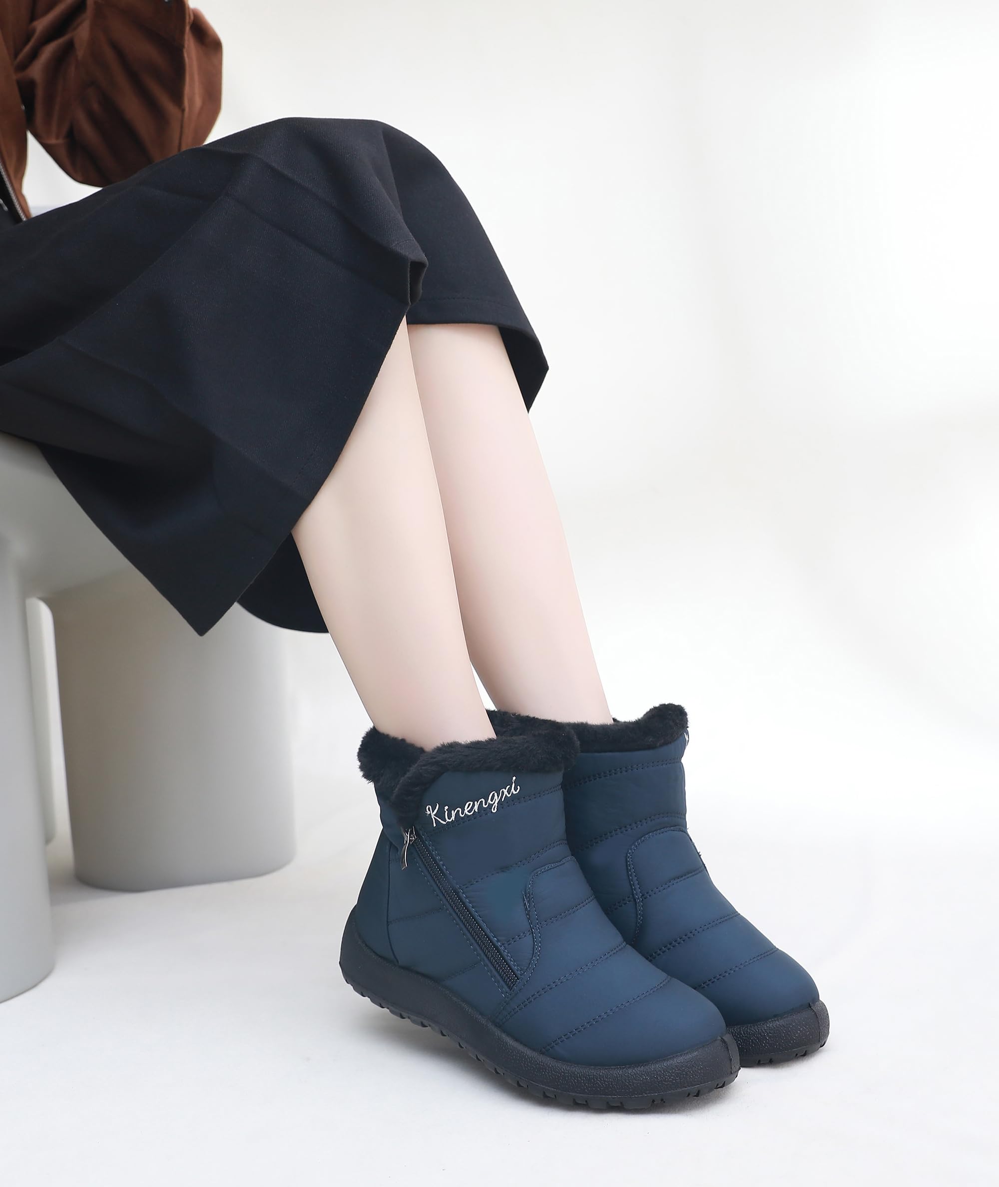 Bottes de Neige Femme Chaude Bottines Hiver | Fourrure Doublure, Légères, Confortables, Antidérapantes, Tige courte, Fermeture à glissière