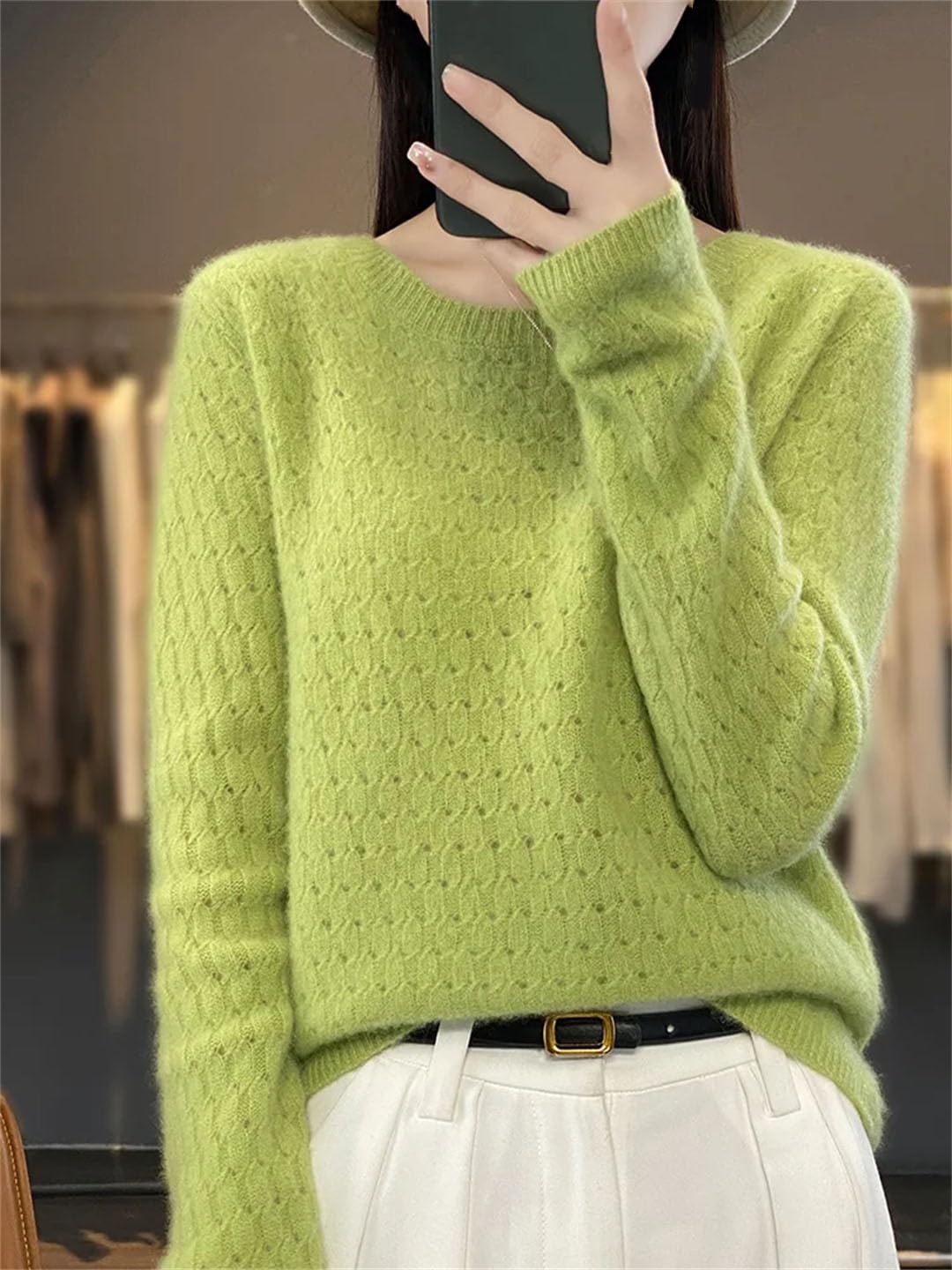 Vogrtcc Maglione di Lana A Maniche Lunghe con Scollo A O da Donna Top Pullover in Maglia Oversize Larghi E Casual