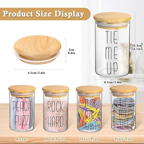 Miniatura 2 de Divertidos frascos de cristal con tapas para organizador de almacenamiento de baño, paquete de 4 soportes de bolas de algodón, organizador de cintas