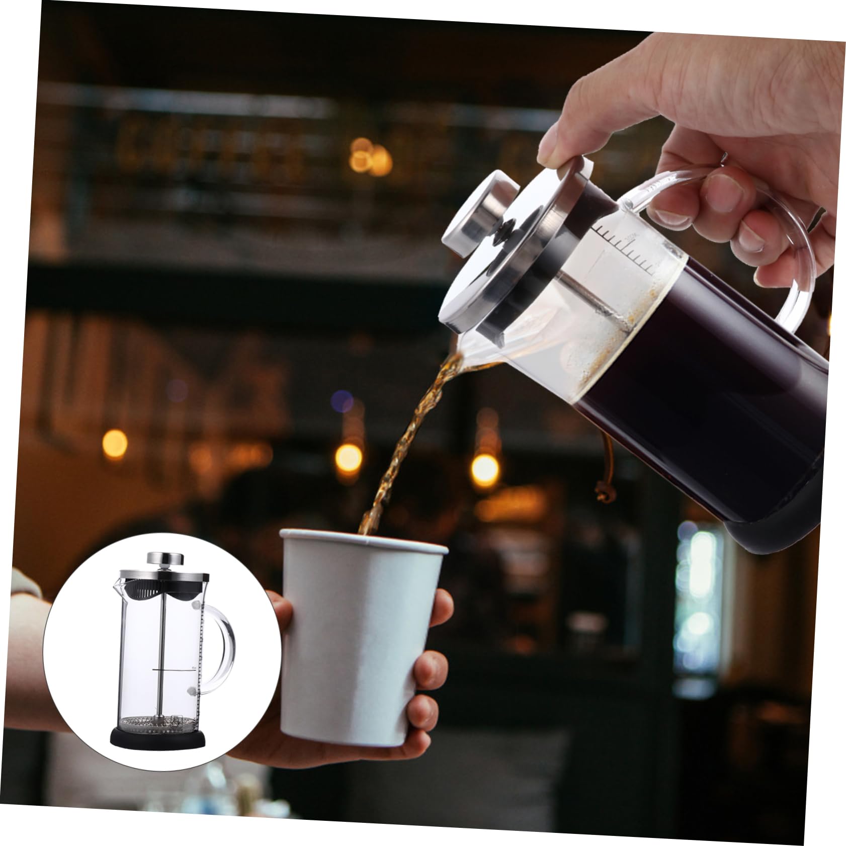 Mobestech 1pc High Resistant Stainless Press Teapot with Measurement Scale for Home Office and Restaurant Use Coffee Maker for Brew