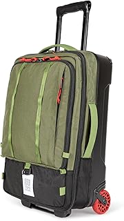 Topo Designs Global Travel Roller Bag Suitcase, Carry-On Friendly, 3 Carry Options, Smooth Heavy Duty Wheels, Telescoping Handle, Designed in Denver CO USA, PFAS Free (Olive/Olive)