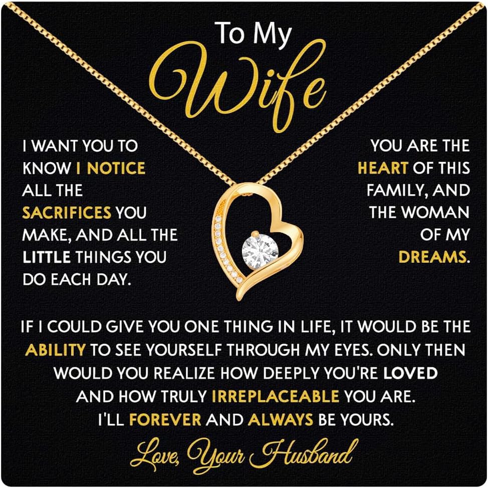 Larvincy To My Wife Necklace From Husband – Valentines Day Gifts for Her with Heartfelt Message Card, Premium Gold-Plated Wife Jewelry in Elegant Box