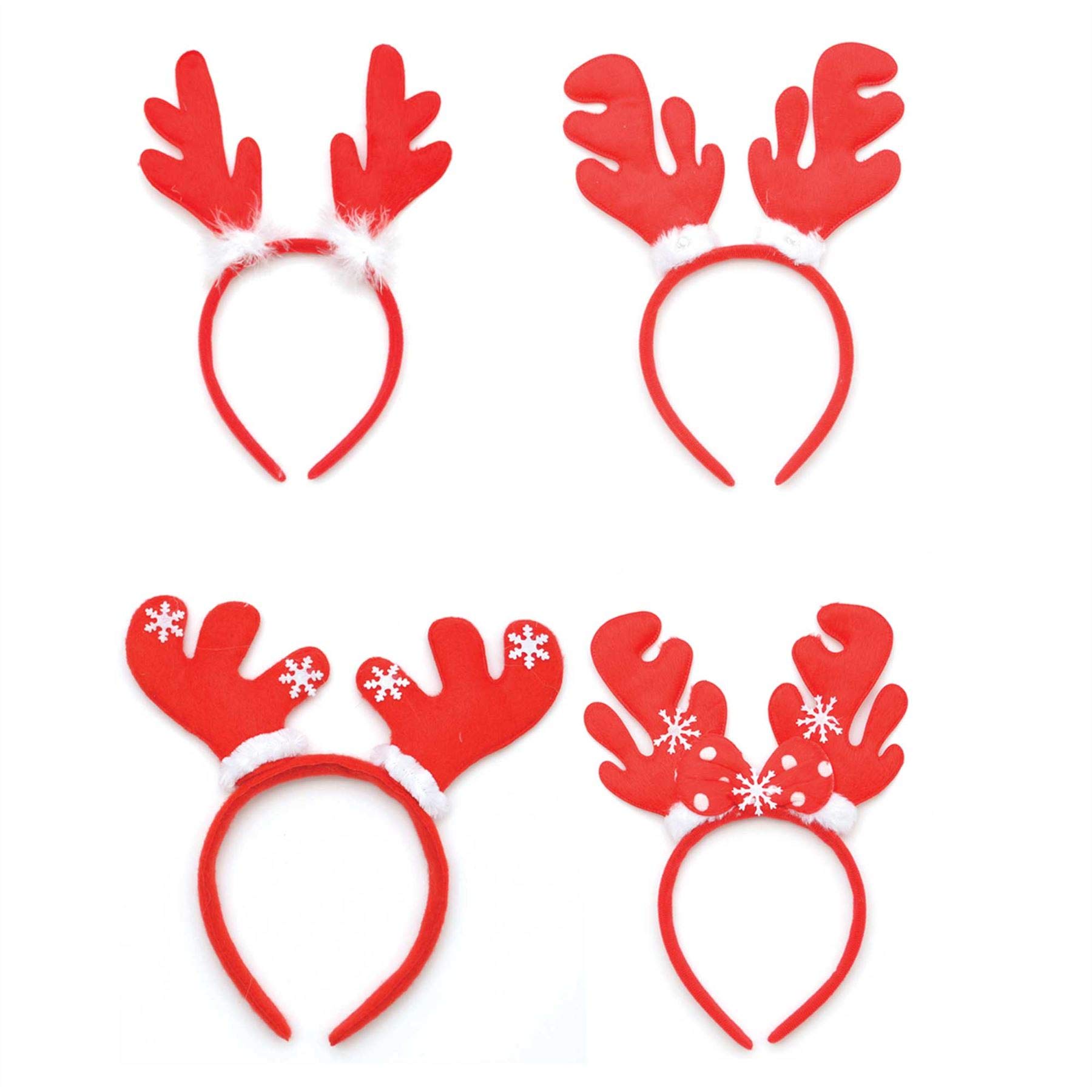 Shatchi 4pcs Christmas Reindeer Antlers Headbands Assoerted Xmas Fancy Dress Party Accessories Stocking Filler Favours