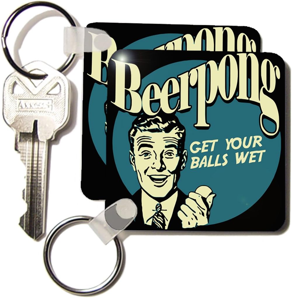 3dRose Retro Beer Pong - Key Chains, 2.25 x 4.5 inches, set of 6 (kc_20579_3)