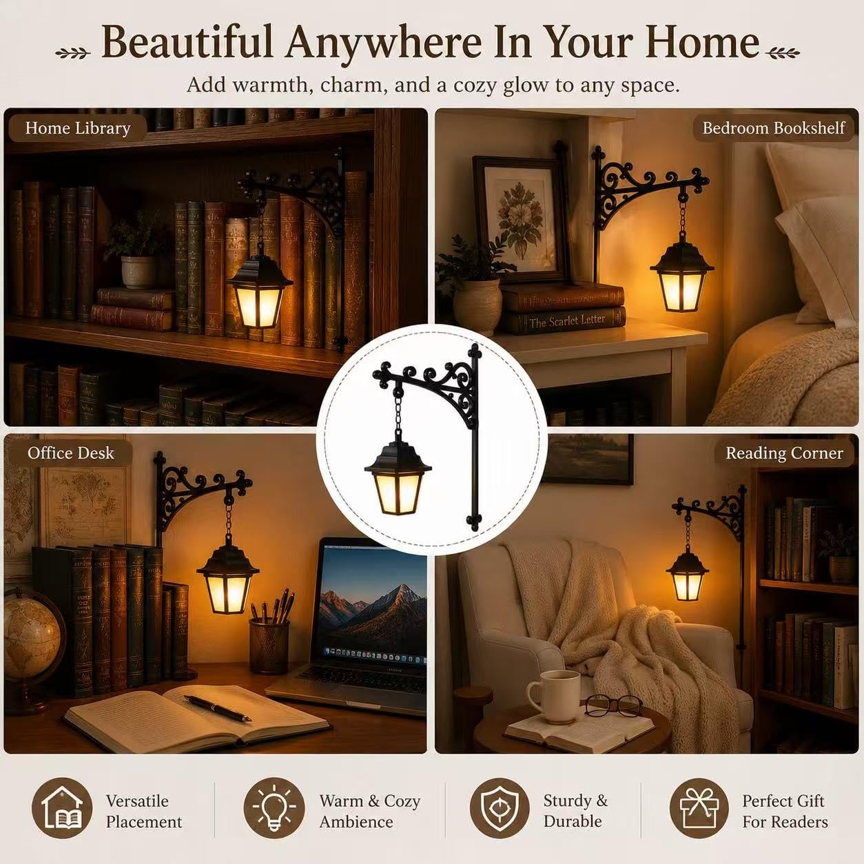 Library Lantern-Decorative Bookshelf Lighting,Reading Book Shelf Lights For Bookworms,Antique Led Books Nook Lamp Ornament For Study Reading Corner Home Library,Whimsical Gift(3pcs)