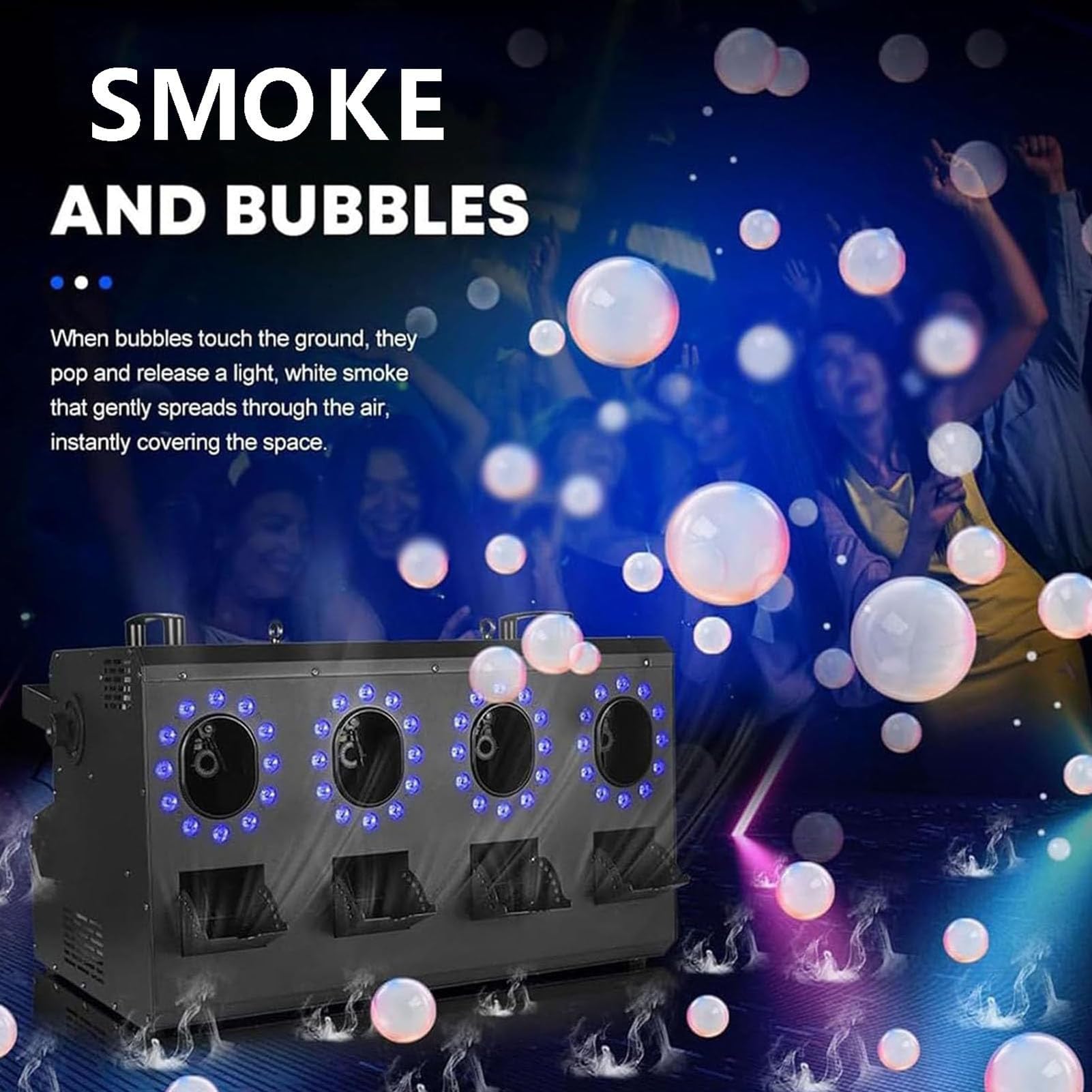 MáQuina de Burbujas de Humo con Led de 3000 W, 4 Boquillas MáQuina de Burbujas De Humo Profesional con Luces, Panel de Control LCD, Capacidad del Tanque: 1.2 L