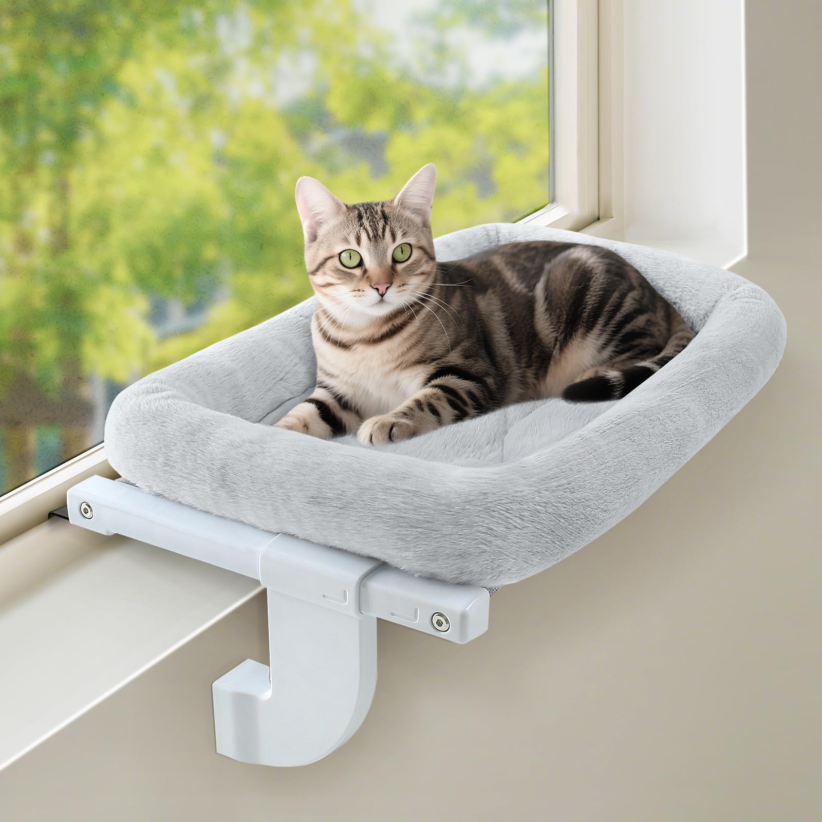 GUUSII HOME Kattenraambed Radiator Hangmat Kitten Zitstok Verstelbaar Zonder Boren Voor Grote Katten Binnen Draadloze Katten Hangstoel op Vensterbank Bevestigd aan het Draagvermogen 18 kg (Grijs, L GUUSII HOME Kattenraambed Radiator Hangmat Kitten Zitstok Verstelbaar Zonder Boren Voor Grote Katten Binnen Draadloze Katten Hangstoel op Vensterbank Bevestigd aan het Draagvermogen 18 kg (Grijs, L