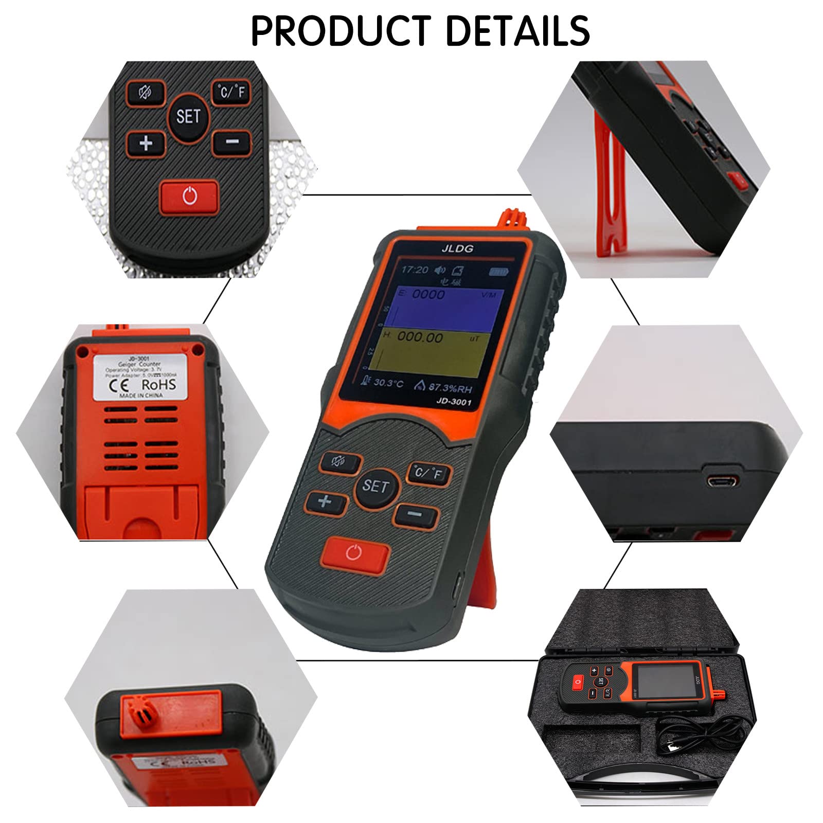 Detector de radiación, medidor de campo electromagnético portátil, contador digital Geiger con pantalla LCD retroiluminada para medición nuclear y radiactiva