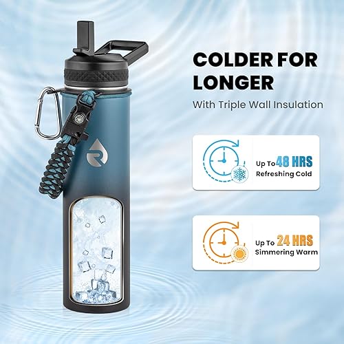 Miniatura 2 de Botella de agua aislada de 24 onzas, de acero inoxidable con triple pared al vacío (fría durante 48 horas, caliente durante 24 horas), a prueba de