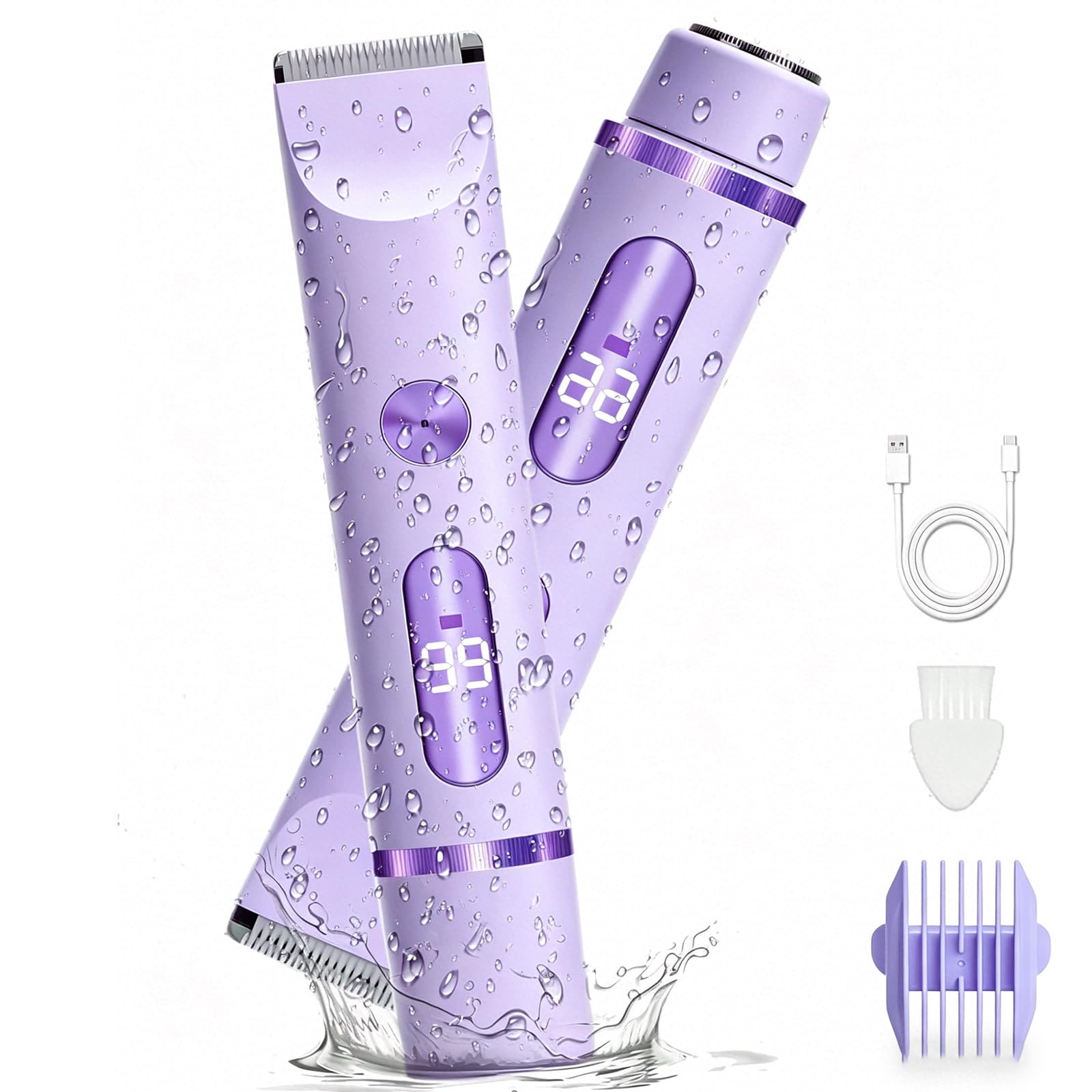 Rasoio Elettrico Donna, 2 in 1 Rasoio Donna Inguine,Rasoio Elettrico Corpo Donna, nna Viso Bikini Corpo Tagliapeli corporeo per donna Epilatore per zona Bikini-Trimmer Impermeabile (Viola)