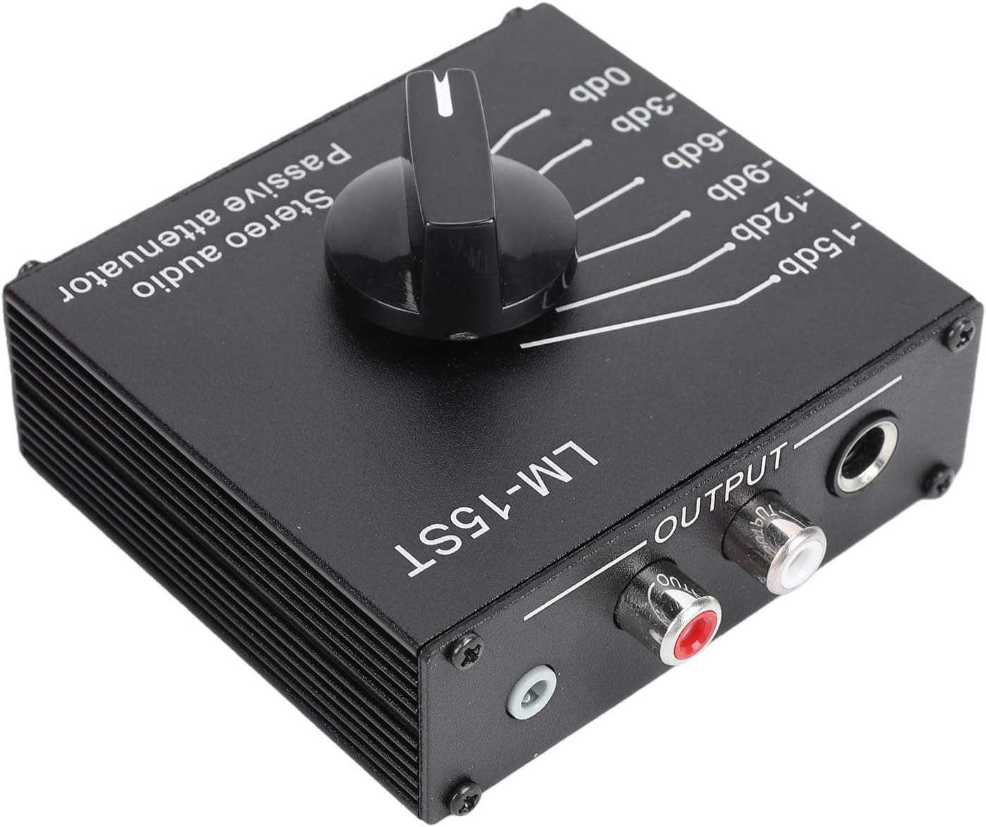 Bewinner Passive Stereo Inline Variable Sound Attenuator With 6 Level Switchs 15dB to 0dB, AUX 3.5mm 6.35mm 1/4in Compatible Adjustable Audio Signal Reducer for Home Theater Mixer