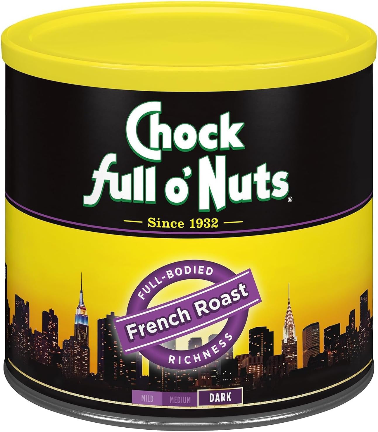 Chock Full o' Nuts French Roast Ground Coffee – Premium Beans in Recyclable Steel Can – Rich Flavor & Aroma, Dark Roast – Perfect for Drip, Pour-Over, Percolator – 26 Oz Can