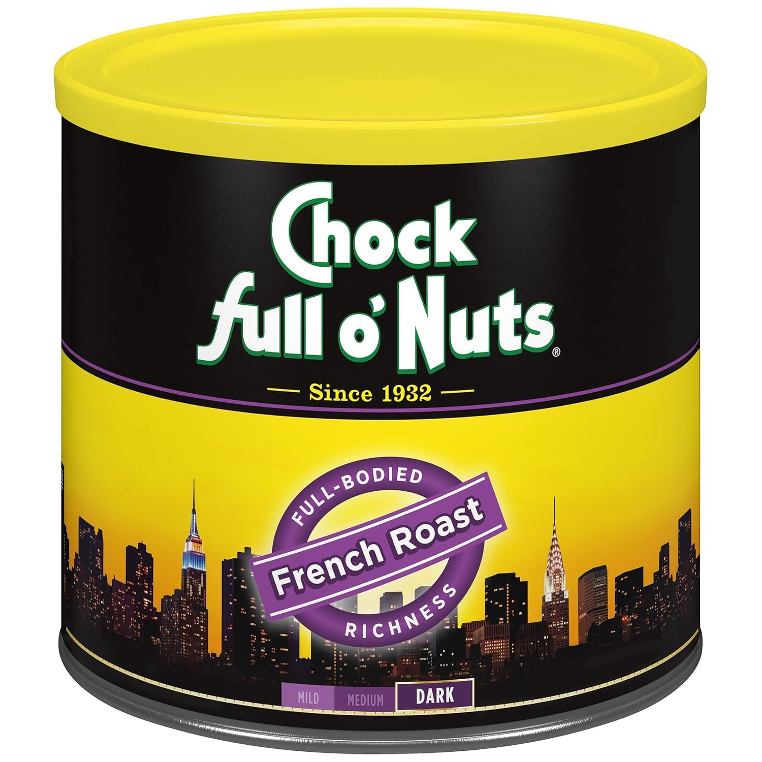 Chock Full o' Nuts o’Nuts French Roast Ground Coffee, Medium-Dark Roast – Coffee Beans – -Boded, Rich, Bold Medium-Dark Blend with Distinct Parisian Flavor (26 Oz. Can)