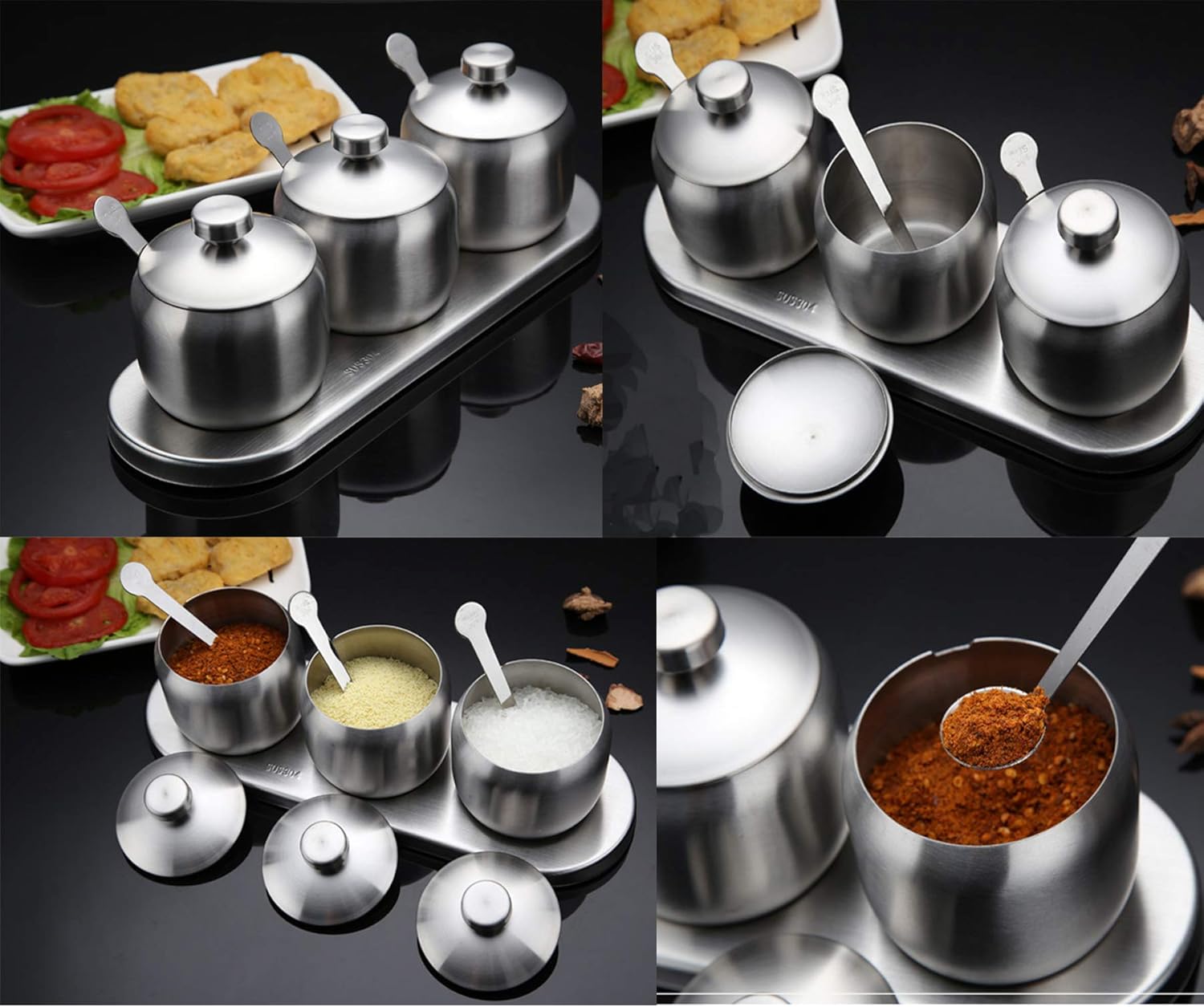 50% Off Discount Tenta Kitchen 18/8 Stainless Steel Seasoning Containers Set Spice Jar Spice Rack Condiment Cruet Bottle Salt Pepper Sugar Storage Organizers with 3 Serving Spoons And Non-slip Base Limited Discount Tenta Kitchen 18/8 Stainless Steel Seasoning Containers Set Spice Jar Spice Rack Condiment Cruet Bottle Salt Pepper Sugar Storage Organizers with 3 Serving Spoons And Non-slip Base